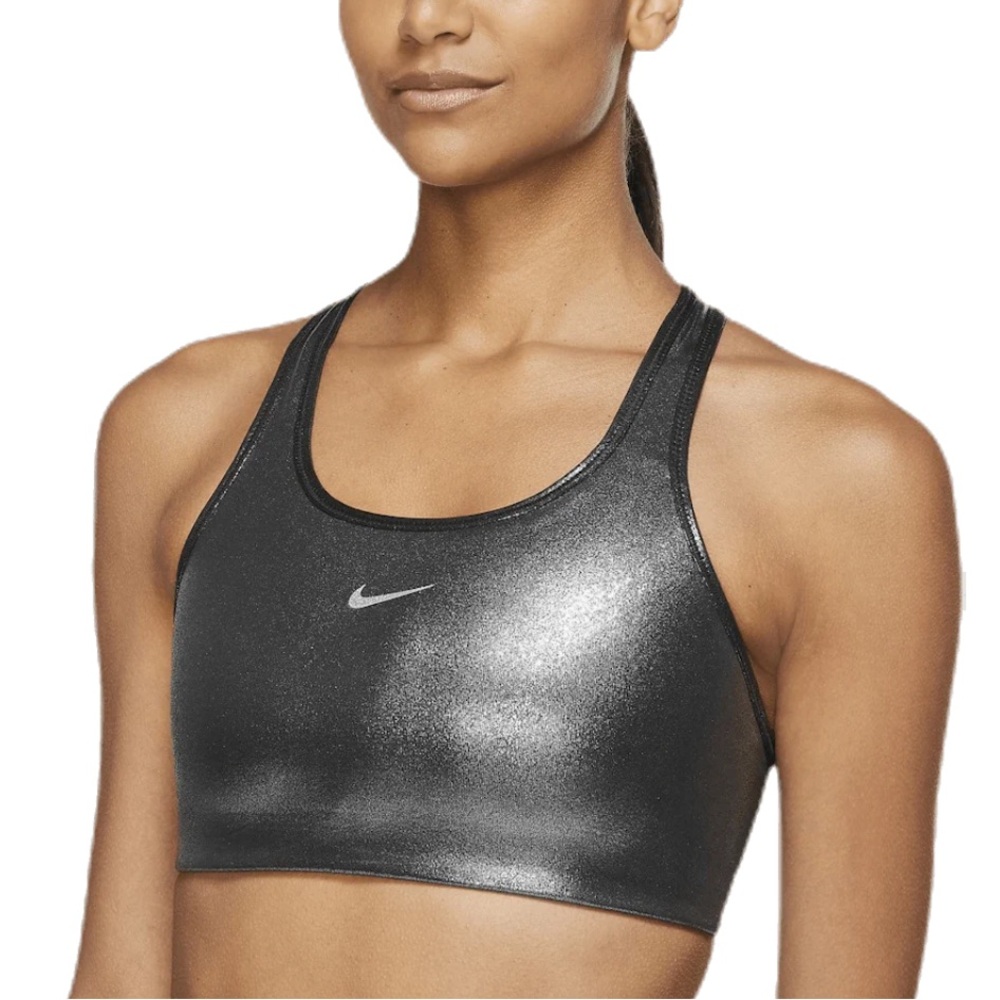 NIKE SWOOSH ICON CLASH SPORTS BRA BLACK/SILVER SIZE SMALL